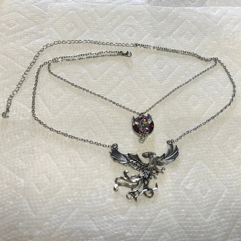 Rising Phoenix Jean Grey Silver Handmade 2-Layer Mythology Necklace Marvel Comic - Picture 12 of 15